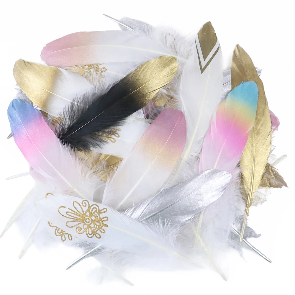 

24pcs Gold Glitter Goose Feathers for Crafts 6-8inch Diy Jewelry Accessories Natural Plume Wedding Party Decoration