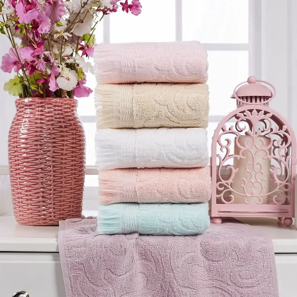 Pure Turkish Cotton %100 6 Pcs 30x50 Cm Super Absorbent Hand Towel Set Soft 2021 Rose Pink Cream White Purple Cyan Home Textile