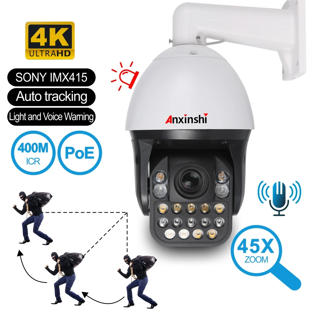 camera poe 4k ip ptz ai alarme de rastreamento humanoide 5mp 8mp 45x zoom bidirecional monitoramento de alarme de voz onvif p2p camera camhi 01