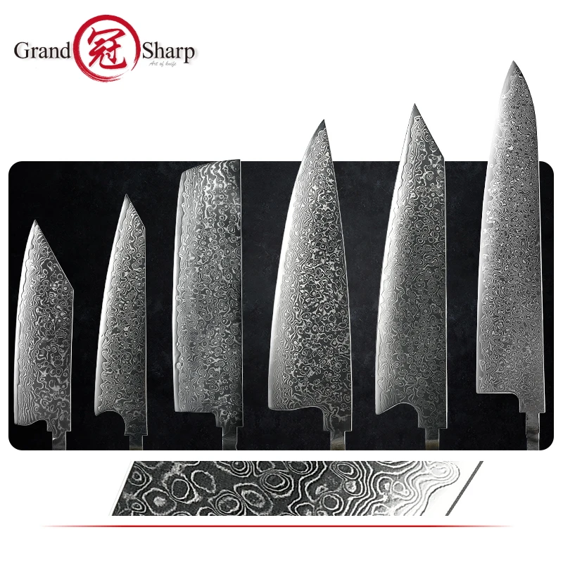 Grandsharp Knife Blank Blade DIY Kitchen Knife 67 Layers Damascus Steel Razor Sharp Tools High Hardness Chef Cooking Tool