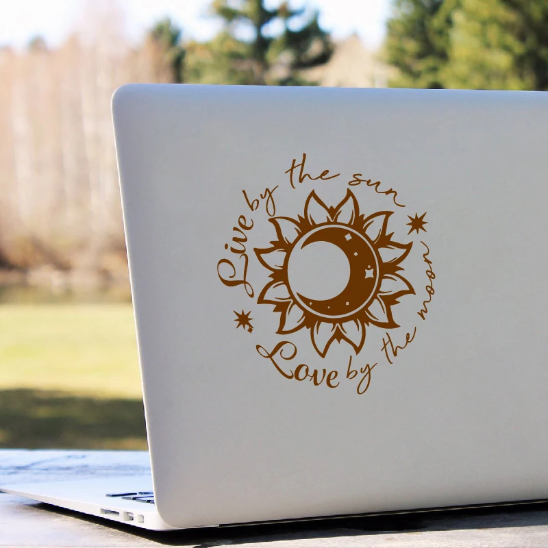 Live By The Sun Love By The Moon Vinyl Sticker Car Window Decor, Sunflower Astrology Laptop Decals for MacBook Air/ Pro Decor