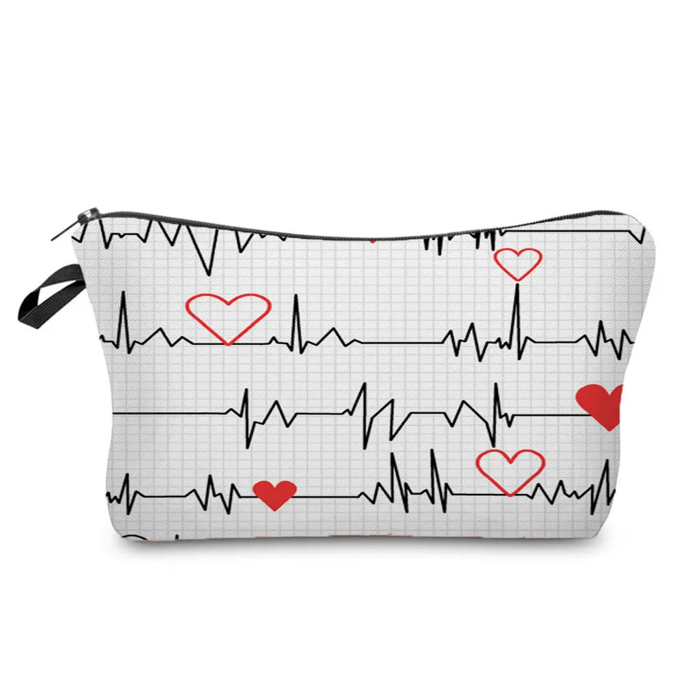 Hot Sale Nurse ECG Printing Women Cosmetic Bags Lovely Casual Travel Portable Storage Handbags Makeup Bag Toiletry Bags Female