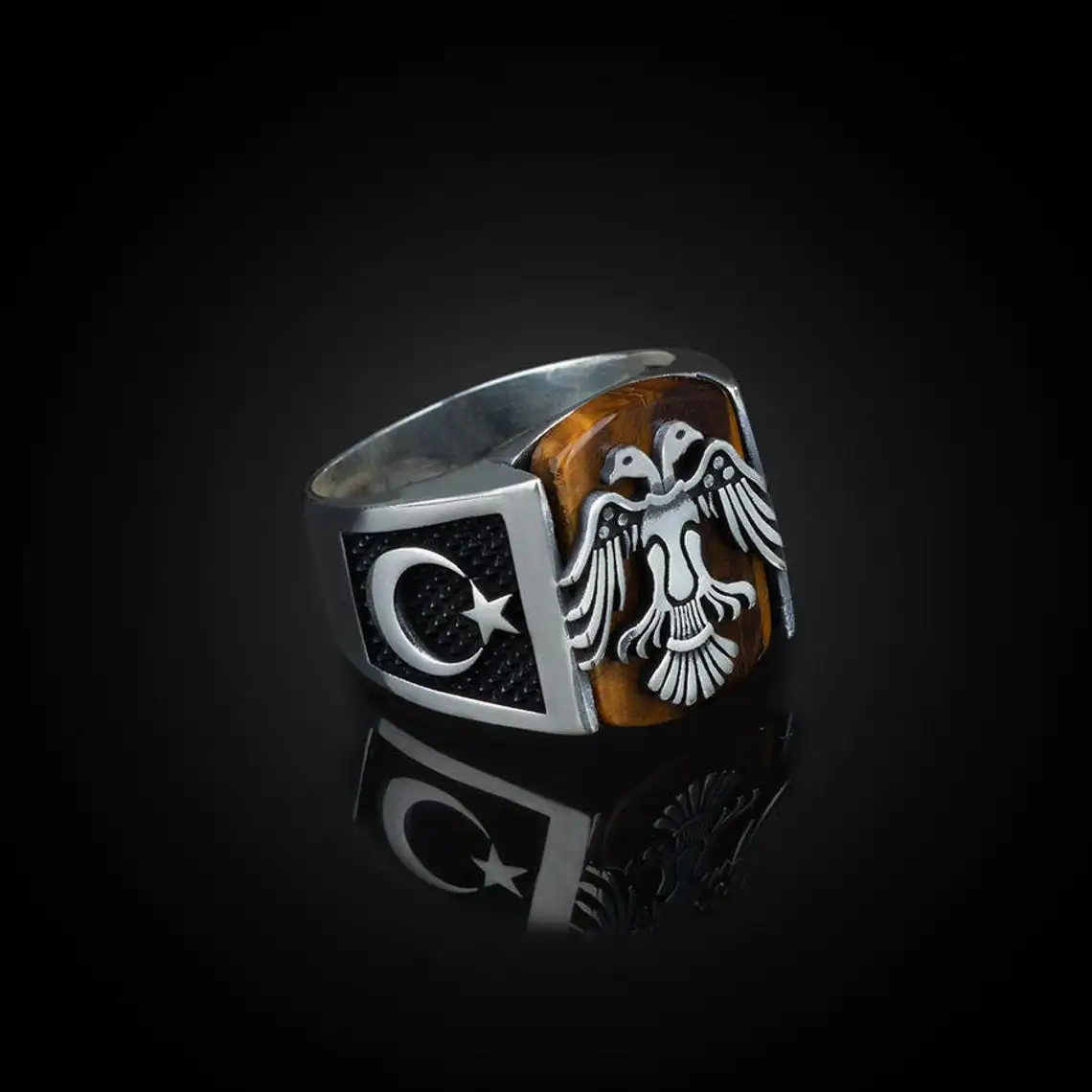 925 Sterling Silver Ring Double Eagle Rings Tiger Eyes Stone Boho Rings For Daily Collocation Fashion Jewelry Ring Mens Cool