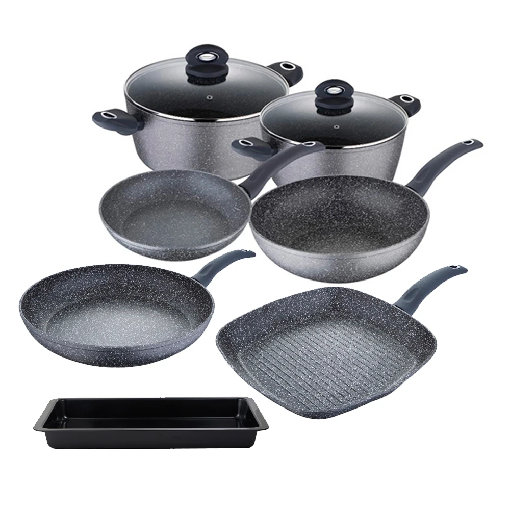 BERGNER kitchen Battery 6 pieces and sarten 32cm, grill 28cm and wok 28cm in forged aluminum suitable for Orion collection