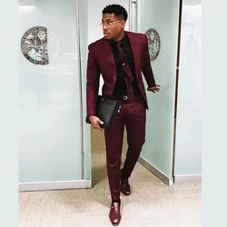 Burgundy 2 Pieces Suits for Men Slim Fit Custom Made Formal Business Suit Plus Size Trajes De Hombre ( Blazer + Pants）