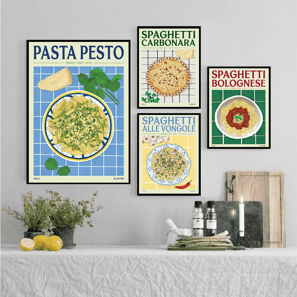 

Breakfast Spaghetti Pasta Pesto Food Cook Wall Art Canvas Painting Nordic Posters And Prints Wall Pictures For Living Room Decor