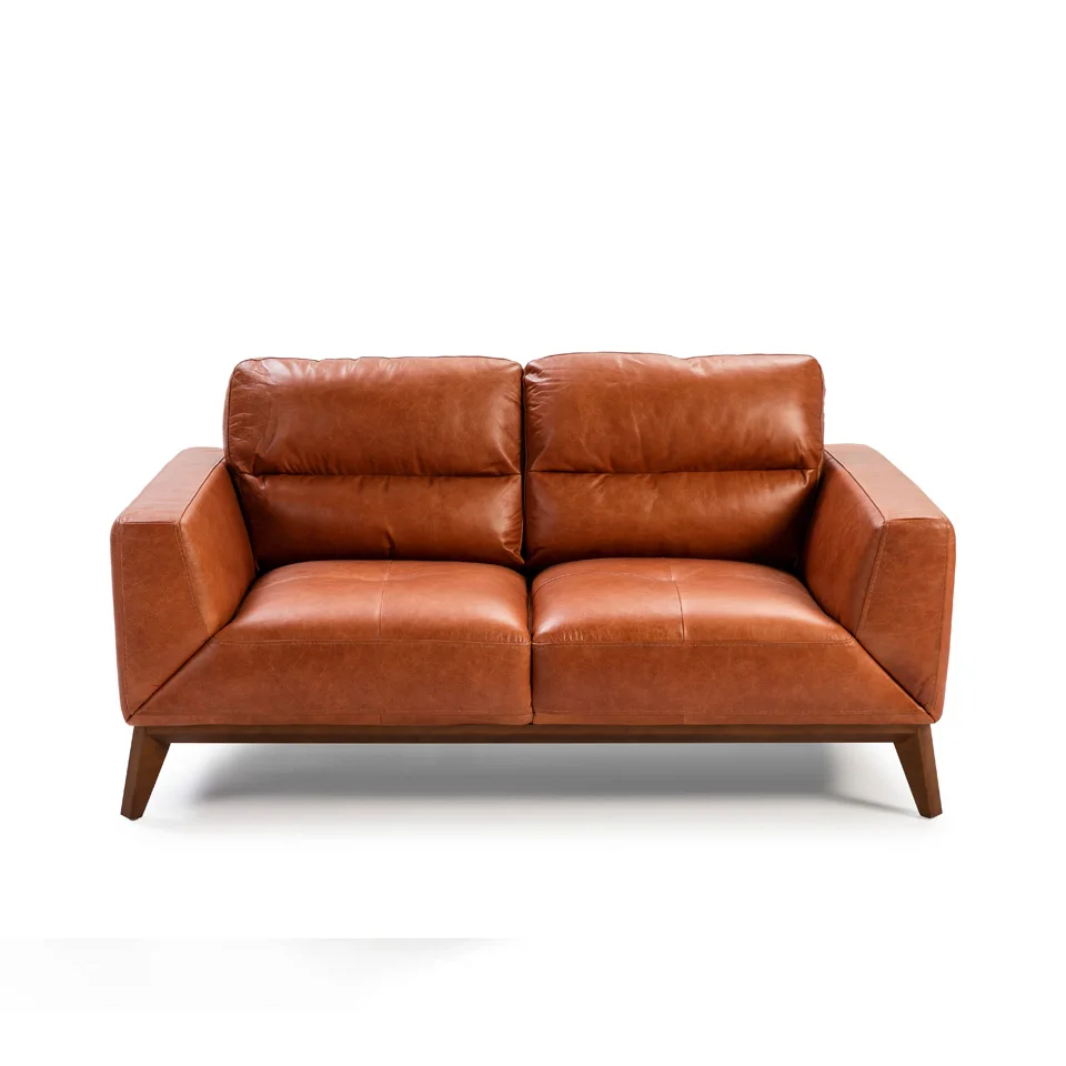 Sofa 6046 Angel Cerdá-sofa 2 seats upholstered in cowhide origin with internal structure of natural pine wood and structure of legs in walnut wood.