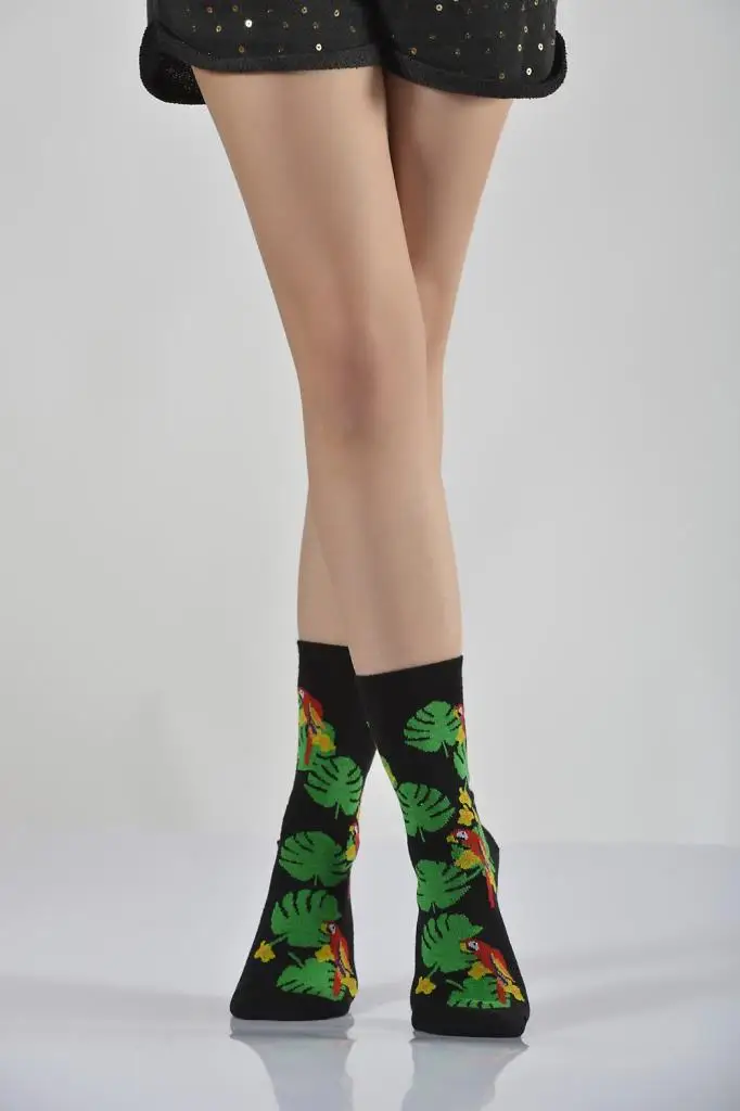 Idilfashion Women Parrot and Forest Pattern Socket Stocking-Multi-Color-B-ART015 (3'LÜ PACKAGE)