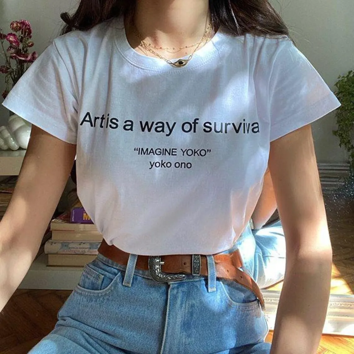 

Sugarbaby Art is a way of survival T-Shirt Funny Letter Printed t shirts Crewneck Hipster Tops Tumblr Art Tee Funny Unisex Tops