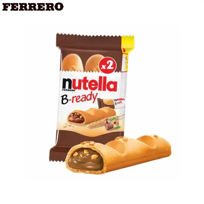 KINDER NUTELLA B-READY. Biscotti croccanti ripieni di crema al cacao e nocciole NUTELLA. Scatola da 24 unità 55 gr