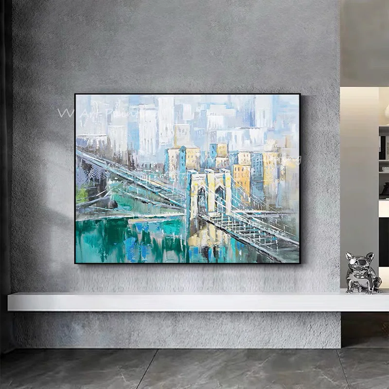 Bridge Thick Knife Building 100% Handmade Large Modern Abstract Oil Painting for home kitchen office decoration artwork gift