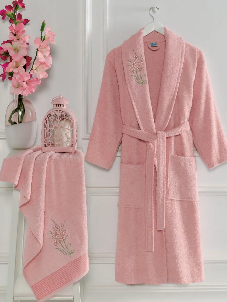 Handuk Mandi Uniseks Set 2 Buah Pria Wanita Cepat Menyerap Air Katun Dewasa Hotel Kimono Piyama Jubah Lembut Warna Solid