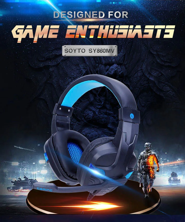 HEADSET GAMER SOYTO SY860 EARPHONE with LED for desktop computer, notebook and consoles