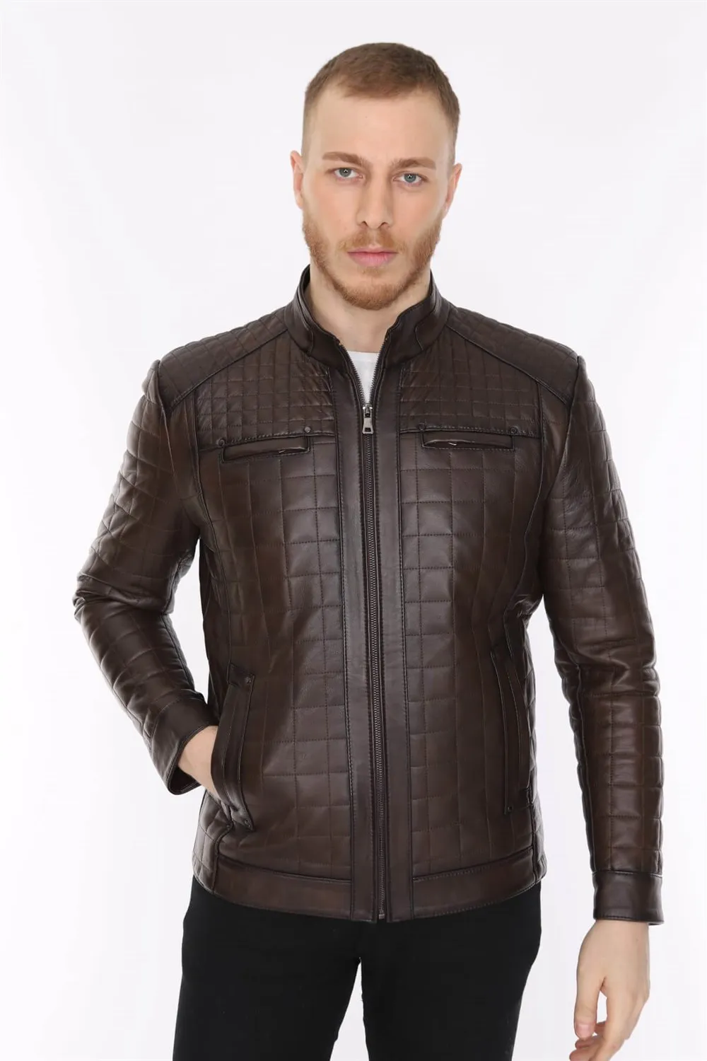 Veste en cuir véritable pour homme, modèle de sport, peau d'agneau, couleur marron, doux, tendance 2022, apparence faite en turquie, e-150187