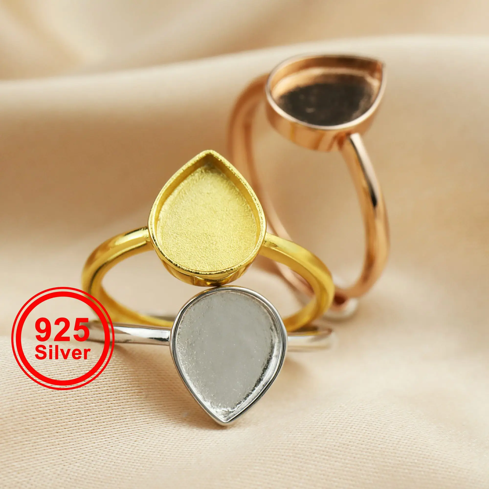 Keepsake Breast Milk Resin Pear Bezel Ring Settings Star Solid 925 Sterling Silver DIY Adjustable Ring 1294333