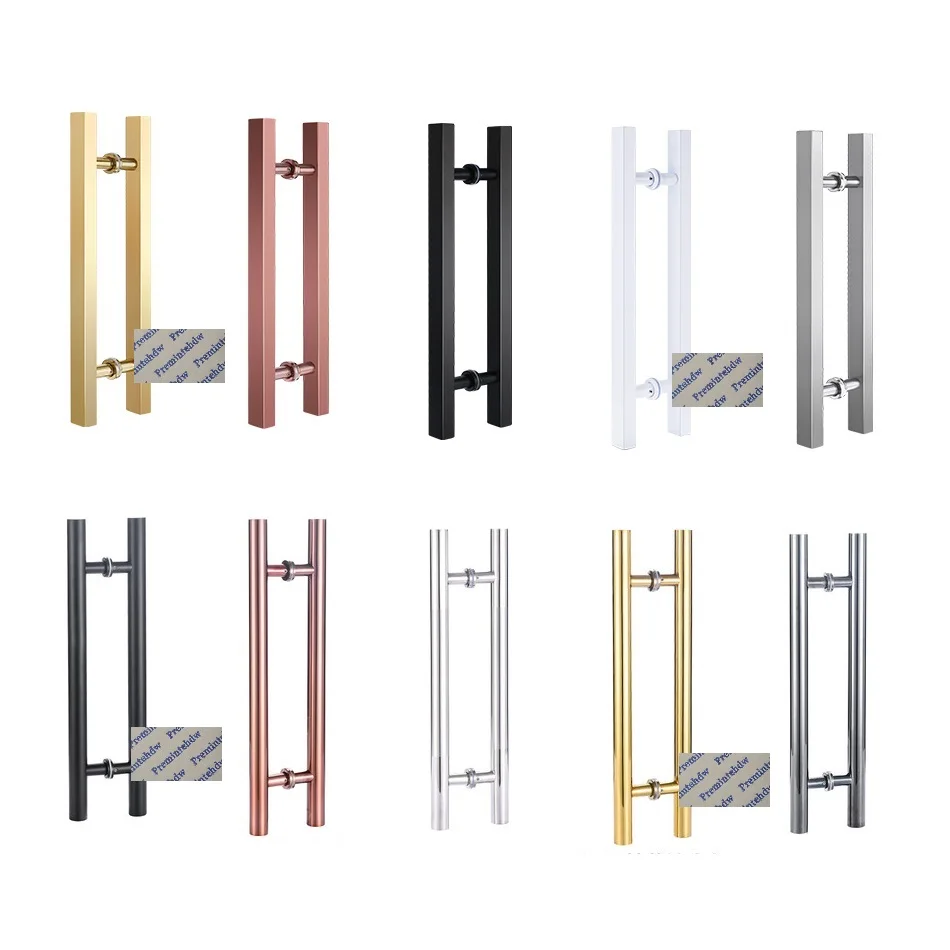 Modern Stainless Steel Square Round Bar Pull Entry Glass Door Back To Back Rose Gold Matte Black White Brush