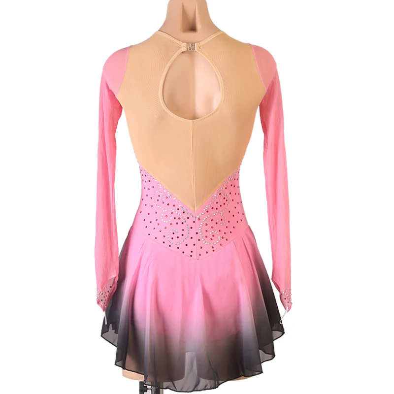 pink black gradient color Figure Skating Dress Women girl Ice Skating Dress Gymnastics Costume custom crystal rhinestone  B025