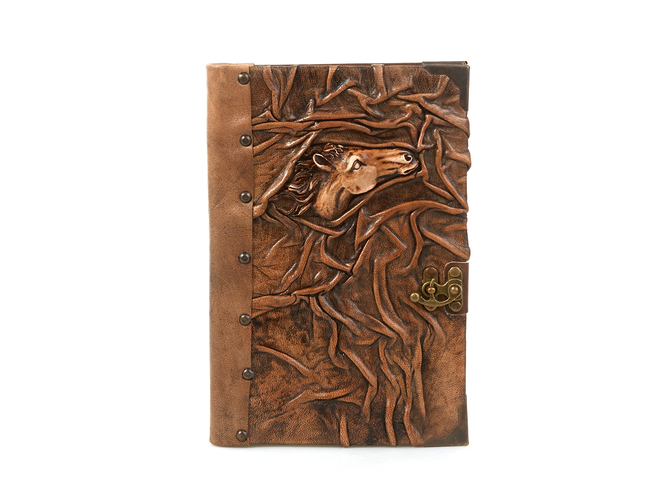 Horse Design Notebook Brown Leather Journal Horse Head Diary Handmade painted Book