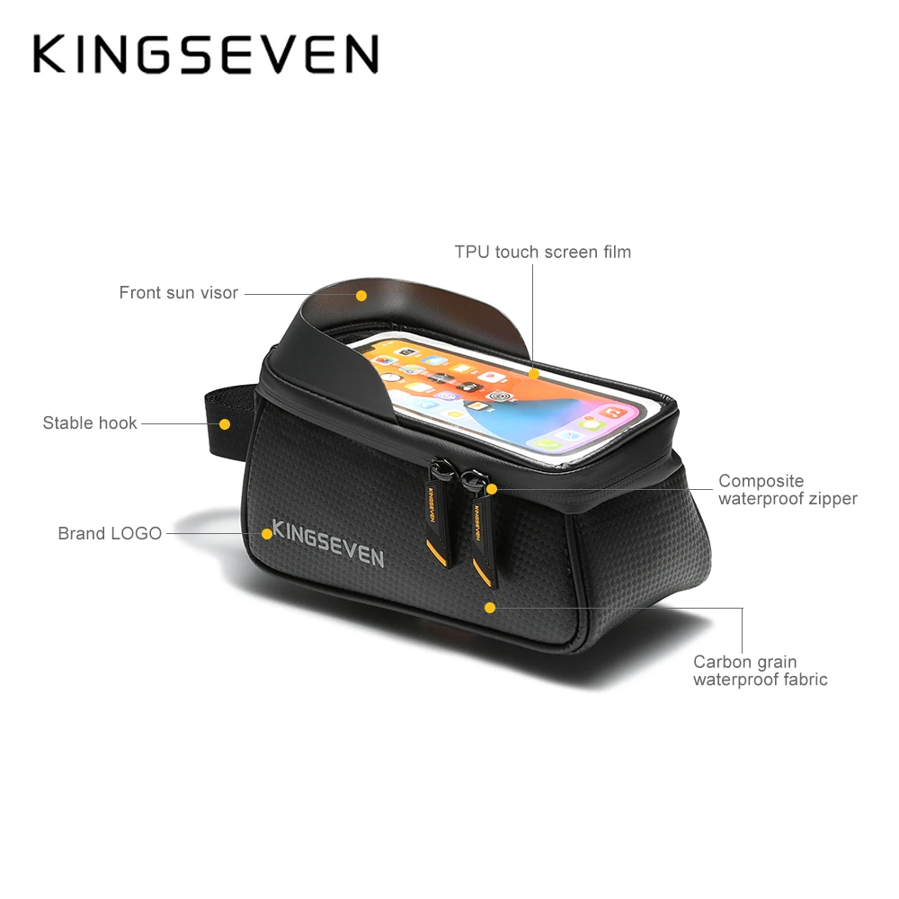 KINGSEVEN Bicycle Front Top Tube Frame Bag 1.6L MTB Road Mountain Cycling Bike Bag Touch Screen Phone Case Bike Accessories