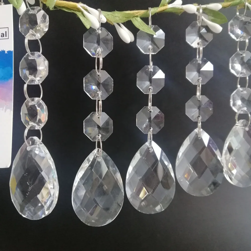 

Camal 5Pcs Clear Crystal 37mm Grid Prism Pendant Part Bead Garland SunCatcher Hanging Chandelier Lamp Lighting Party Home Decor