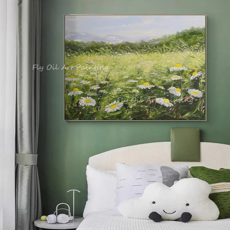 

Large Size 100% Handpainted green field landscape picture simple pure oil painting for office living room decoration