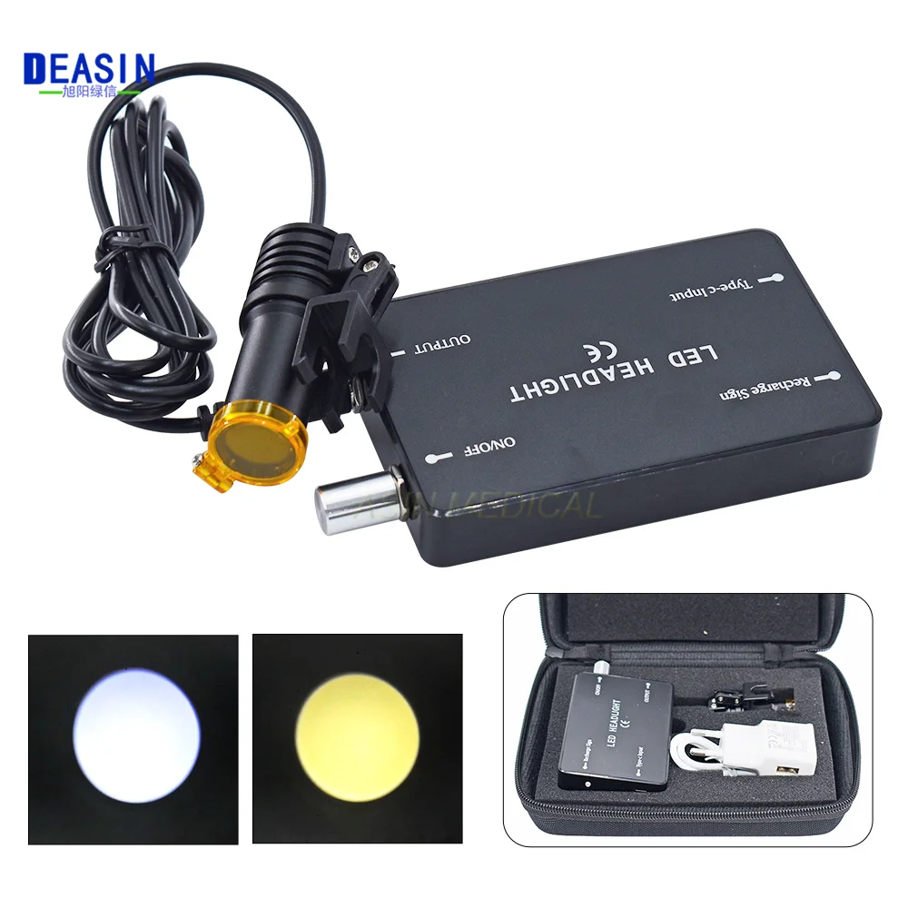 Dental Adjustable Binocular Magnifier Spotlight Headlamp Yellow Filter Dental Surgical Headlight Lab Medical Loupe Dentist Tools