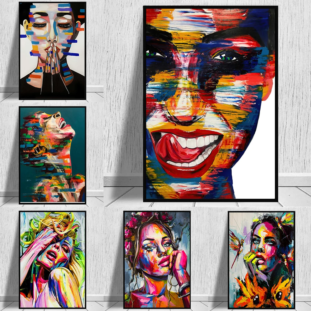 

Graffiti Canvas Painting Art Posters Sexy Girls Teasing Smile Oil Painting On The Wall Pictures for Living Room Home Decor Gift