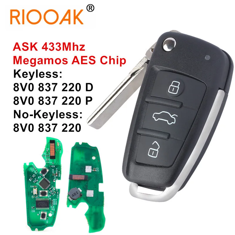 

433MHz Keyless Go Car Remote Key Fob for Audi A3 S3 RS3 2012 2013 2014 2015 2016 2017 2018 8V0837220D 8V0837220P 8V0837220