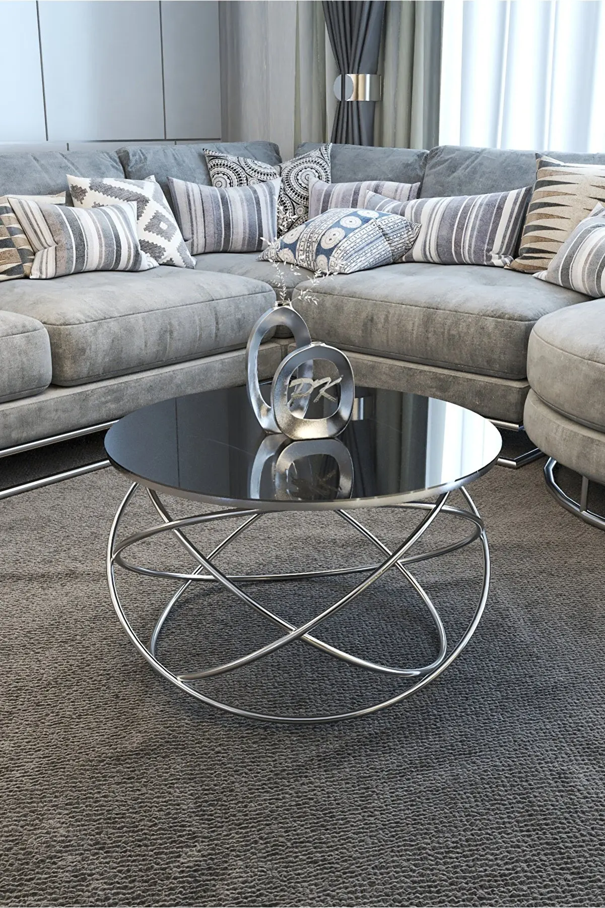 PLANET MODEL COFFEE TABLE SILVER LEG BLACK MIRROR GLASS DINING TABLE MODERN STYLISH APPEARANCE TABLE