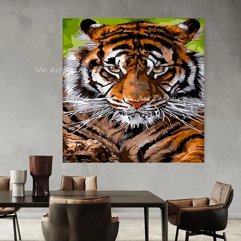 Handpainted Tiger Face Cool Colorful Animal wall Abstract Painting art picture Living Room home Decoration