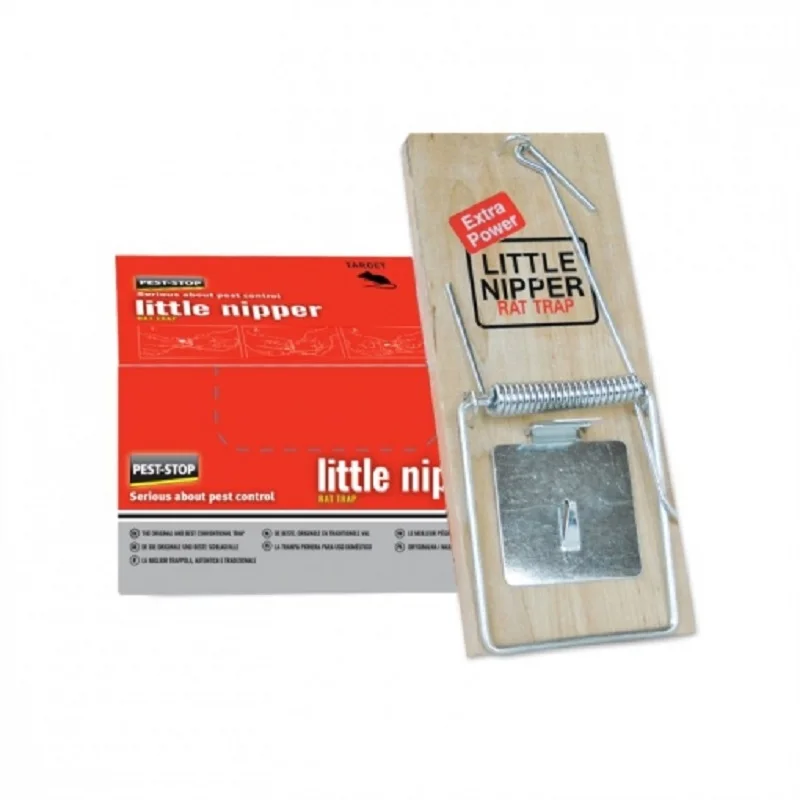 PEST-STOP, rat trap Little Nipper. The Little Nipper rat trapper is a traditional trap with a wooden base and a strong spring making it of The most effective available. The bait is placed pedal.