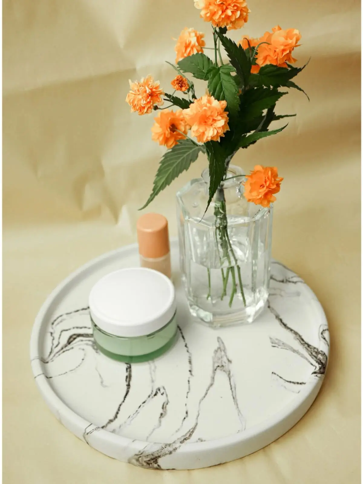 Marble Pattern Round Concrete Presentation Tray 24 Cm Decorative Lux Service Eat at the Presentation of Organizer Multi-Purpose Tray 2022 Trend