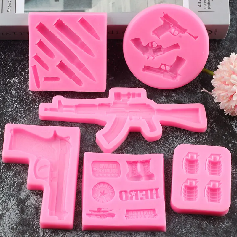 3D Gun Pistol Bullet Silicone Mold Sugarcraft Cupcake Chocolate Baking Mold Fondant Cake Decorating Tools Candy Clay Resin Mould