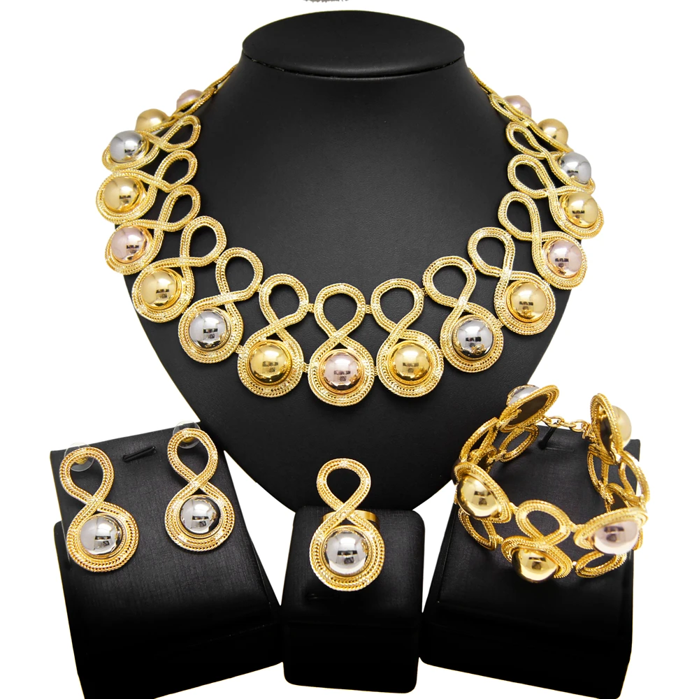 2022 Fashion Brazil Gold Plated Jewelry Set Exquisite Handmade Woman Big Necklace Party Accessories H20007
