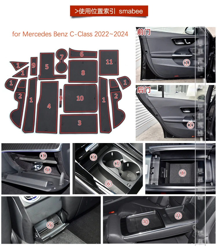 for Mercedes Benz C-Class W206 C220 2022 Rubber Anti-slip Mat Door Groove Cup Pad Phone Cushion Gate Slot Coaster Car Stickers