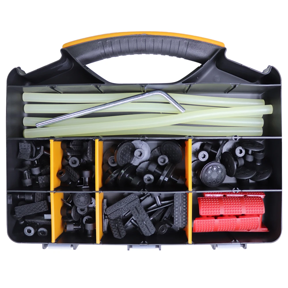 Pdr Kit 80Pcs Клеевые вкладки Инструмент Термоплавкие палочки Набор для ремонта вмятин без покраски Авто Авто Полное повреждение кузова Съемник Различные формы Размеры Набор