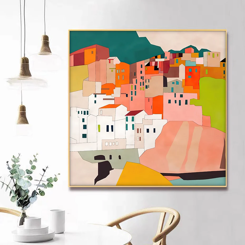 

Mid Century Modern Watercolor Houses Abstract Poster Canvas Prints Paintings Wall Art Pictures for Living Room Home Decoration