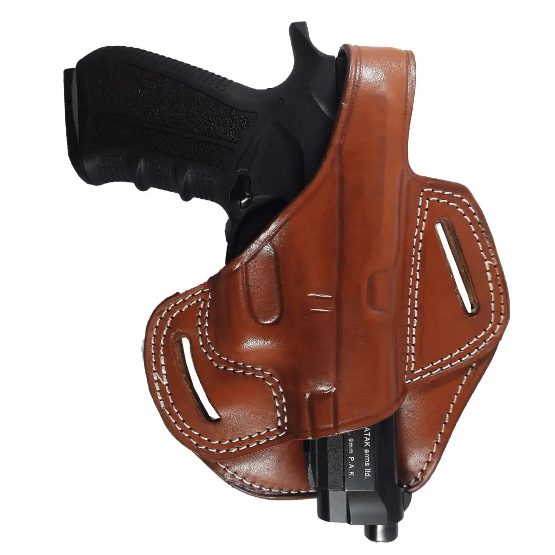 YT HOBBY S & W M & P 2.0 Protected Barrel Real Leather OWB Carry Two Slot Thumb Break Handmade pistol Gun Holster Pouch