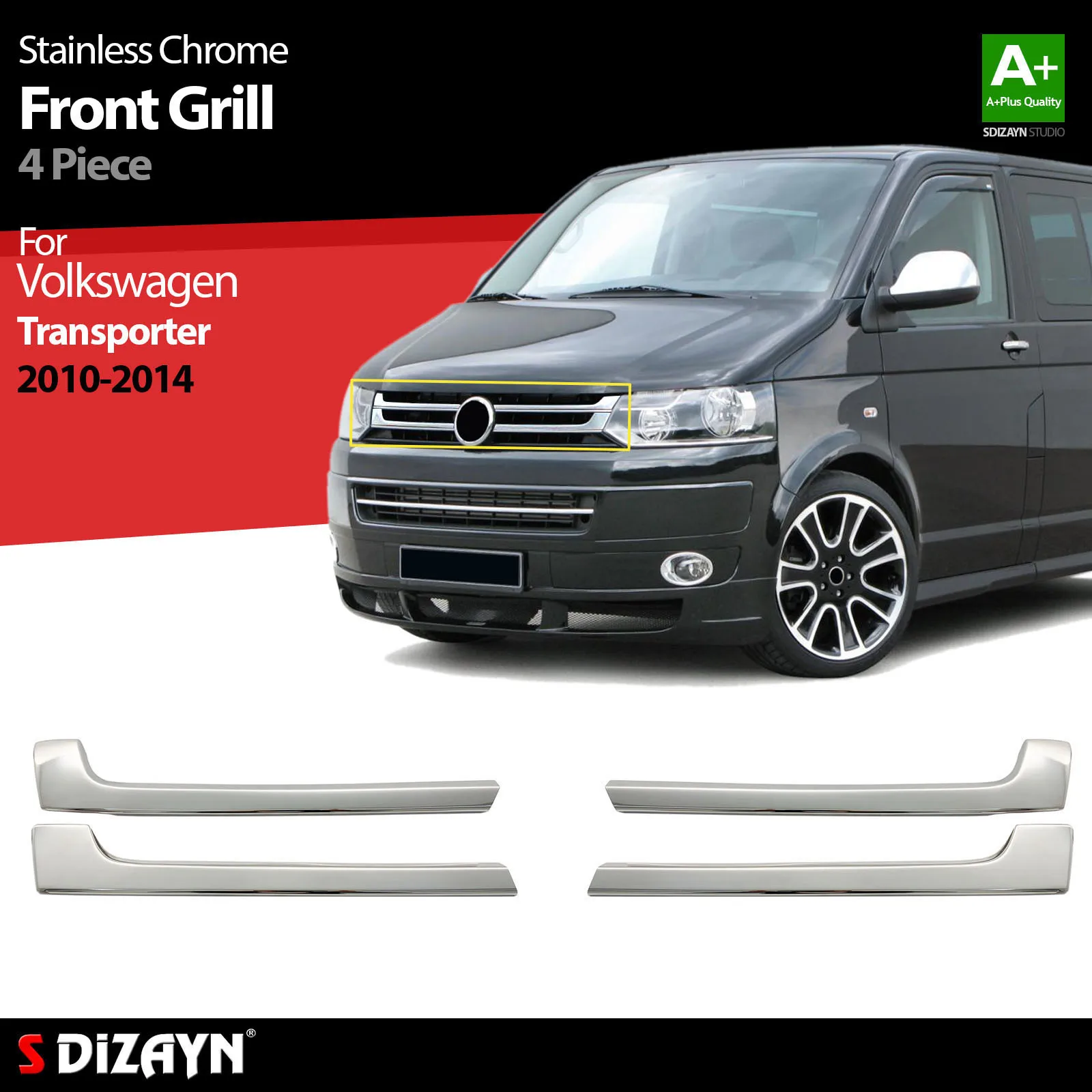 

S Dizayn For Volkswagen Transporter T5 Chrome Front Grill Stainless Steel 4 Pcs VW Quality Exterior Car Accessories Parts Auto