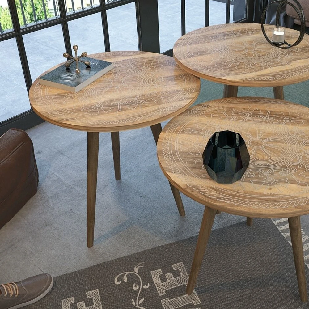 Coffee Table Tea Coffee Service Table Round Living Room Nightstand, Coffee Table Big Presentation Table Wood Leg