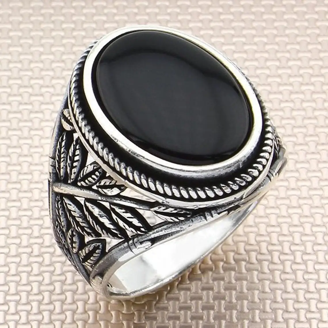 925 Sterling Silver Bough Rings Ottoman Exculusive Black Onyx Men’s Rings For Daily Collocation Jewelry Ring Accessories