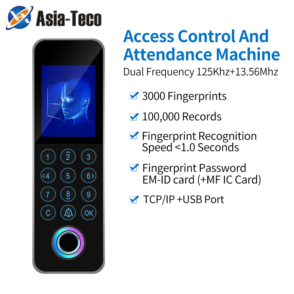 

TCP/IP Network Fingerprint Time Attendance RS485 Dual Frequency 125Khz+13.56Mhz FingerPrint Access Control Anti-Tamper Metal