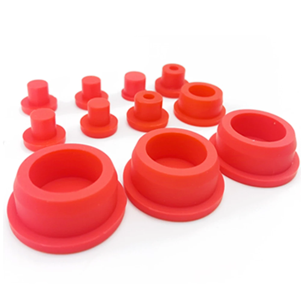 Red 13mm to 48mm Food Grade Silicone Rubber Round Hole Plug Blanking End Cap Tube Pipe Stopper T Inserts Cover Seals Dust-proof