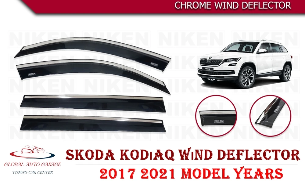 For SKODA KODIAQ Chrome Rain Wind Deflector 2017 2018 2019 2020 2021 Sunshade Rain Guards Curtains Car Windshield Auto Roof Rack