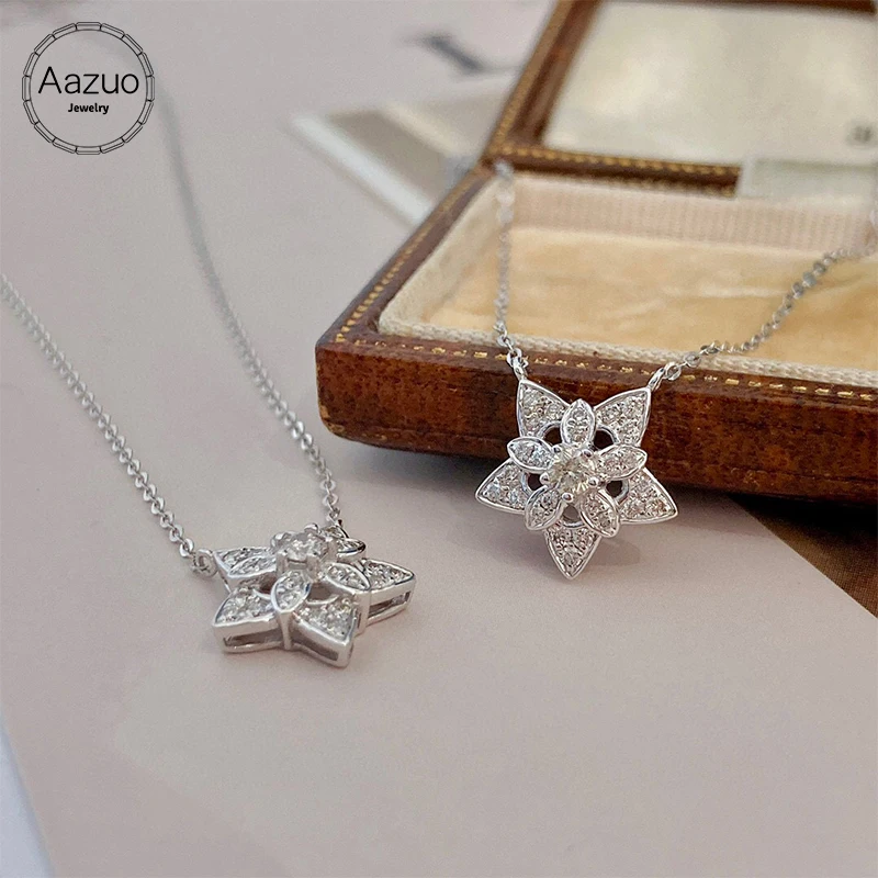 Aazuo 18K Solid White Gold Real Diamonds Luxury Lovely Star Necklace With Chain Gifted For Women Birthday Wedding Party Au750