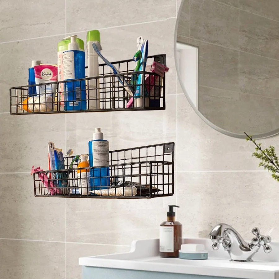 Besi Dinding Rak Kamar Mandi dan Dapur Logam Organizer 2 Buah Set WD242