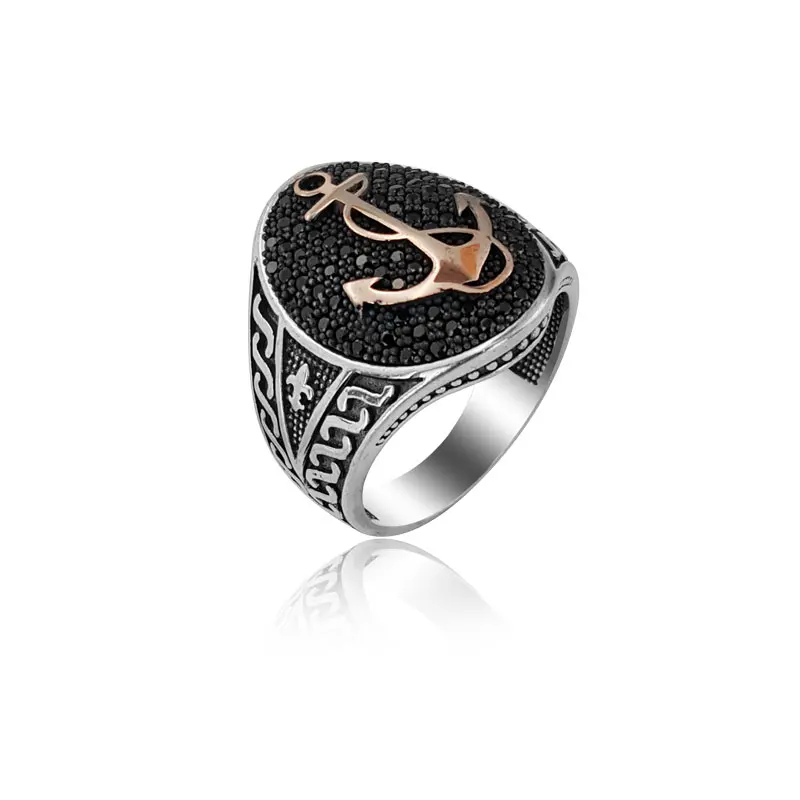 925 Silver Casual Ring for Men Printed Anchor