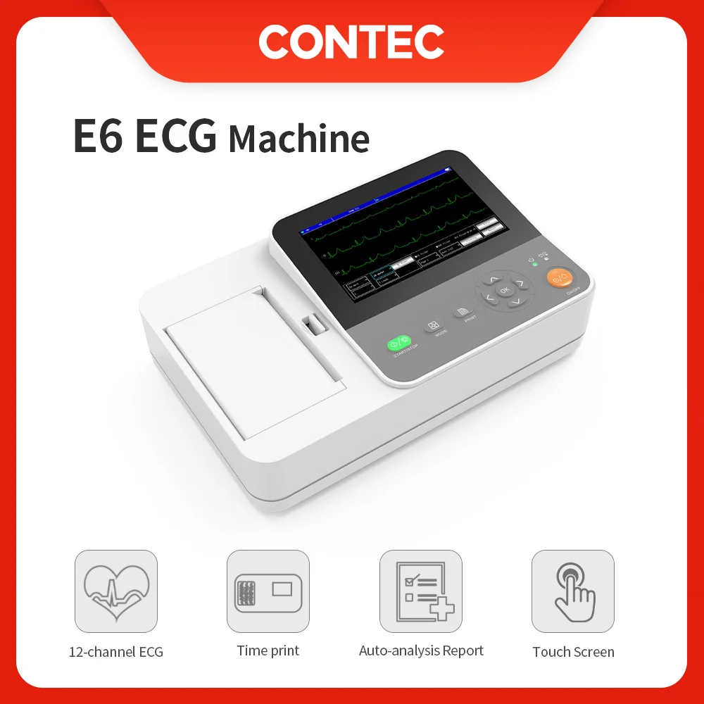 CONTEC 2021 New ECG E6 Touch Screen  Color 6 Channel 12 lead ECG/EKG Machine Electrocardiograph NEW Portable