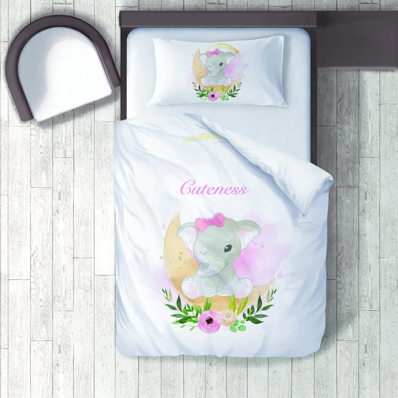 

Duvet Cover Set Bedding Set Pillow Case for Baby and Kids Room 3D Printed Powder Pink Elephant Flowers Pattern 245
