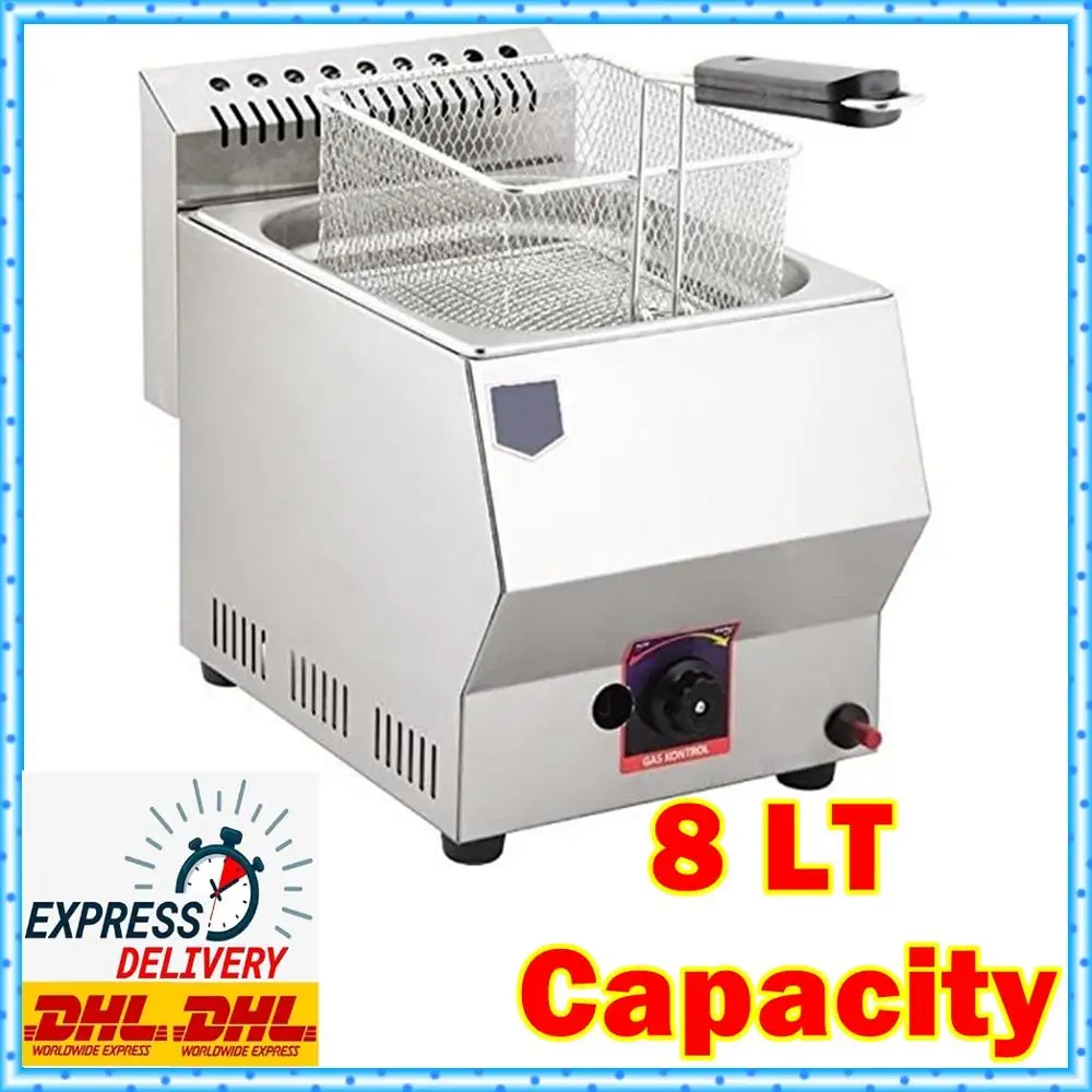 Commercial Deep Fat Fryer GAS Frying Machine Grill Stainless Steel Countertop NATURAL or LPG GAS SINGLE Total 8 LITERS TR